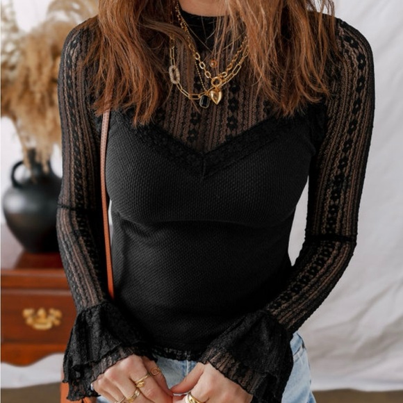 Elegant Black Lace Women Top - Picture 7 of 15